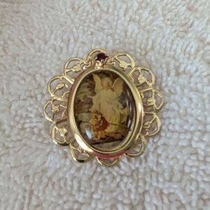 Ornate Guardian Angel Watching Over Child Pin